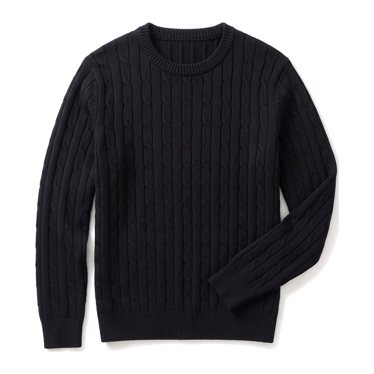 Corda Zopfpullover in Schwarz, liegend von vorn