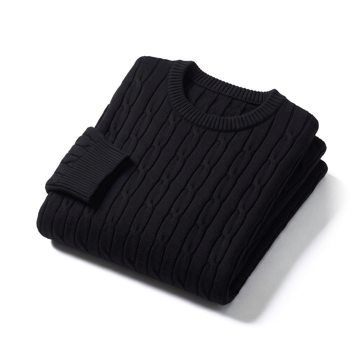 Corda Zopfpullover in Schwarz, gefaltet